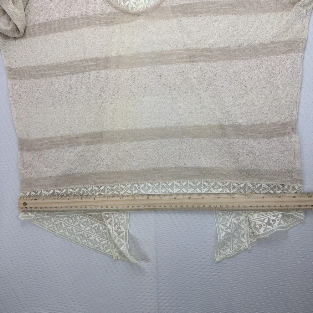 Free People Boho Lace Gauzy Relaxed Split Back Cream Granola Blouse Shirt XS